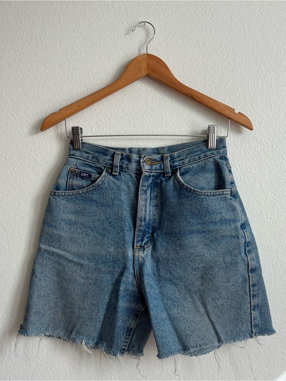 Lee Light Blue High-Rise Raw Hem Denim Shorts
